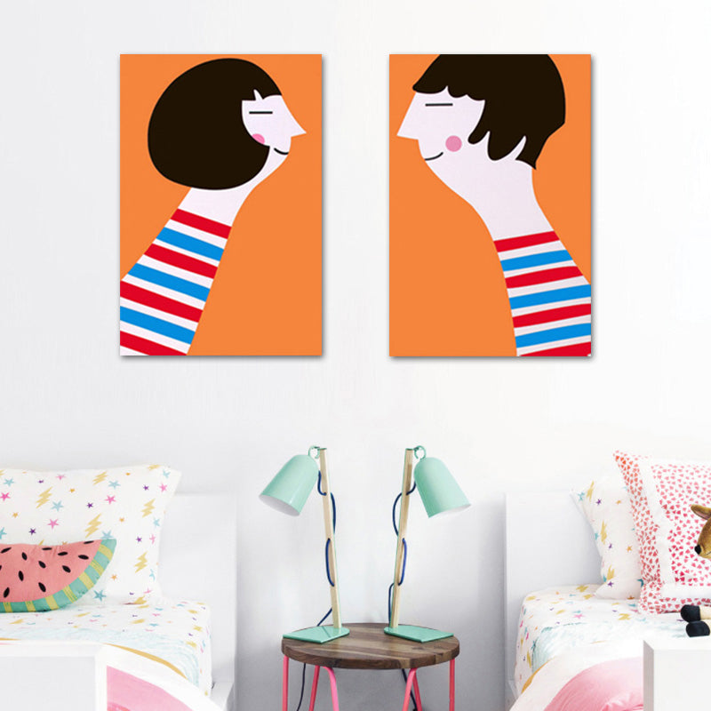 Canvas Textured Art Print Cartoon Figure Drawing Wall Decor in Orange for Living Room Clearhalo 'Art Gallery' 'Canvas Art' 'Kids' Arts' 1764775