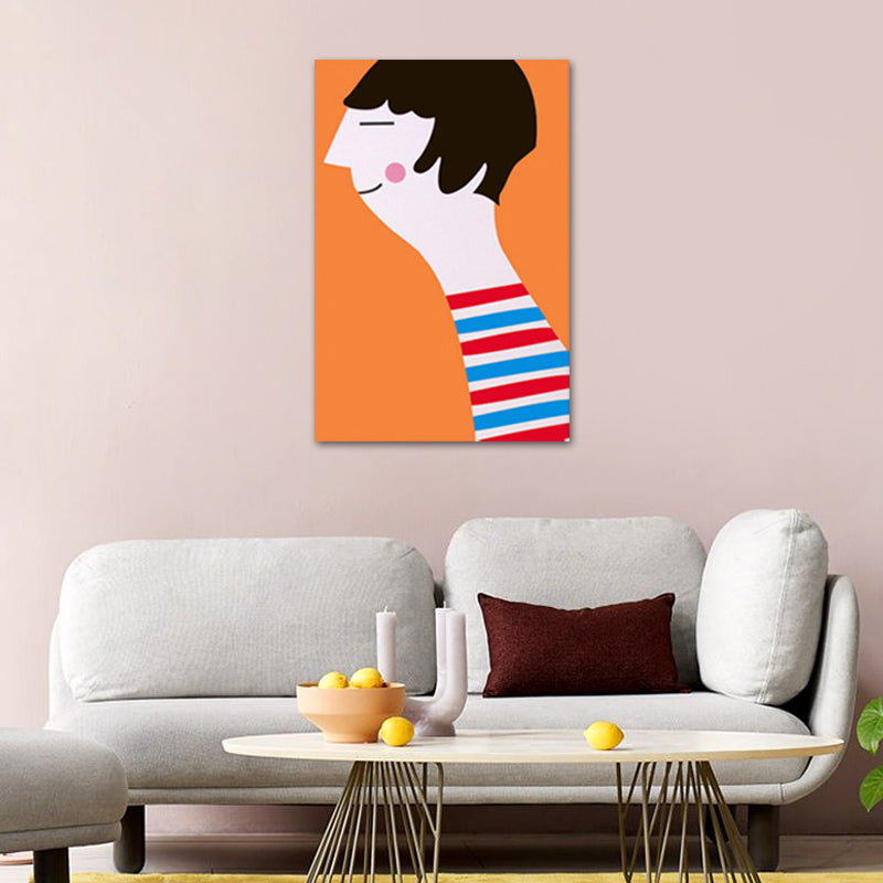 Canvas Textured Art Print Cartoon Figure Drawing Wall Decor in Orange for Living Room Light Orange Clearhalo 'Art Gallery' 'Canvas Art' 'Kids' Arts' 1764776