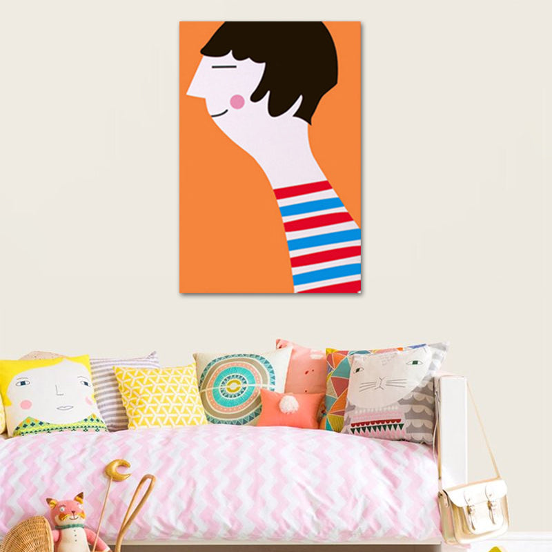 Canvas Textured Art Print Cartoon Figure Drawing Wall Decor in Orange for Living Room Clearhalo 'Art Gallery' 'Canvas Art' 'Kids' Arts' 1764777