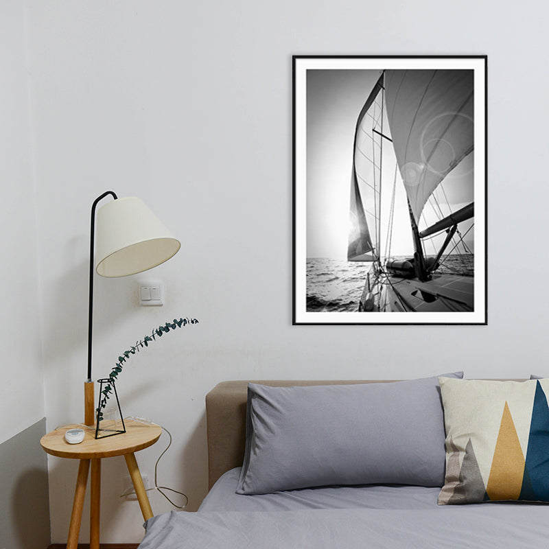 Vintage Style Still Boat Canvas Print Pastel Color Textured Painting for Playroom Dark Gray Clearhalo 'Arts' 'Canvas Art' 1764799