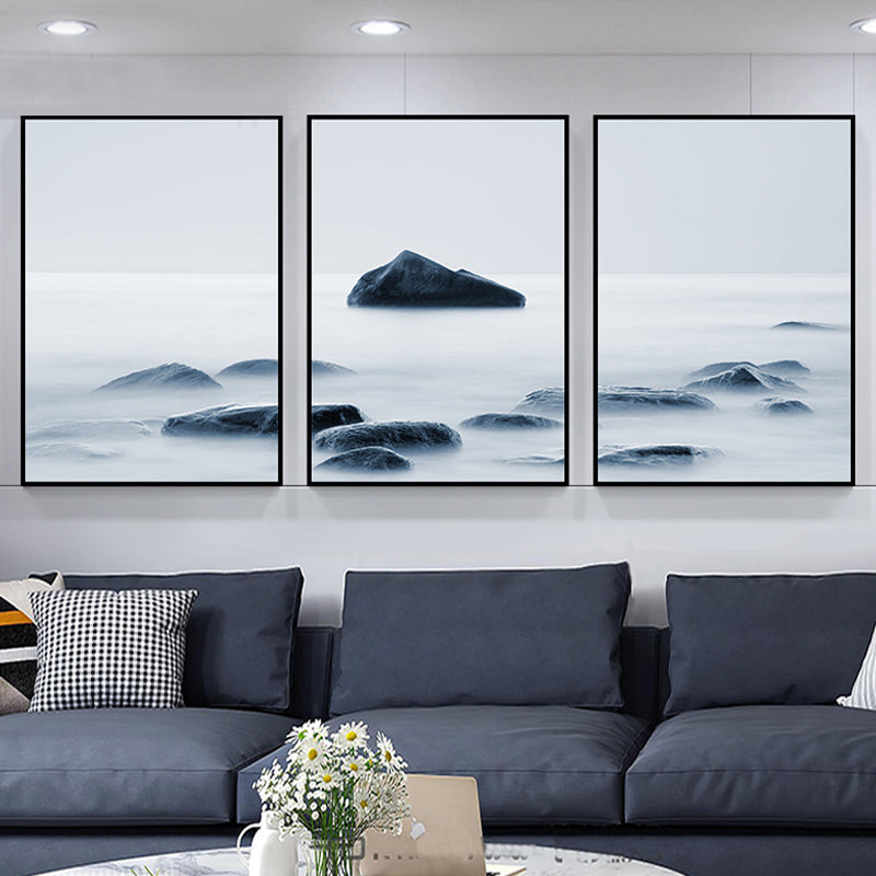 Foggy Nature Scenery Wall Art Print Dark Color Contemporary Canvas for Family Room White Clearhalo 'Art Gallery' 'Canvas Art' 'Contemporary Art Gallery' 'Modern' Arts' 1764810