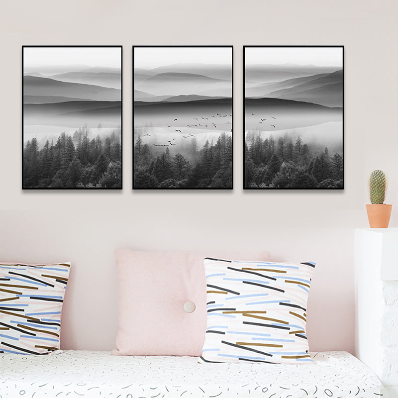 Foggy Nature Scenery Wall Art Print Dark Color Contemporary Canvas for Family Room Black Clearhalo 'Art Gallery' 'Canvas Art' 'Contemporary Art Gallery' 'Modern' Arts' 1764817