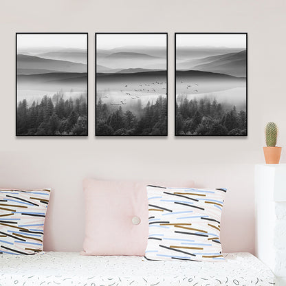 Foggy Nature Scenery Wall Art Print Dark Color Contemporary Canvas for Family Room Black Clearhalo 'Art Gallery' 'Canvas Art' 'Contemporary Art Gallery' 'Modern' Arts' 1764817