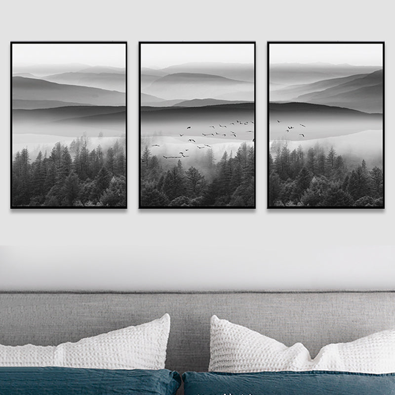 Foggy Nature Scenery Wall Art Print Dark Color Contemporary Canvas for Family Room Clearhalo 'Art Gallery' 'Canvas Art' 'Contemporary Art Gallery' 'Modern' Arts' 1764818