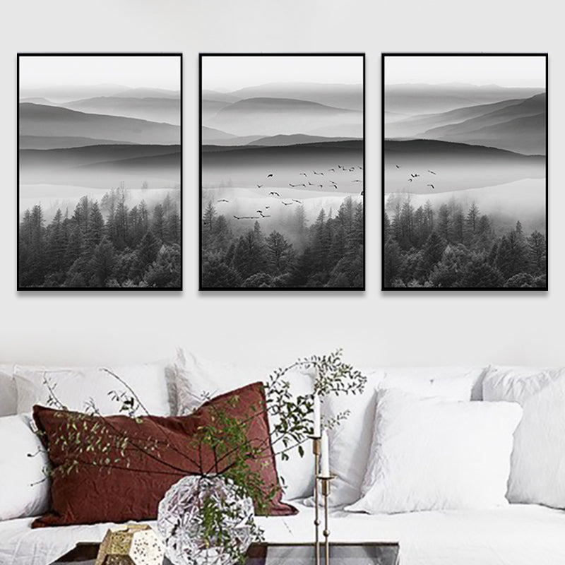 Foggy Nature Scenery Wall Art Print Dark Color Contemporary Canvas for Family Room Clearhalo 'Art Gallery' 'Canvas Art' 'Contemporary Art Gallery' 'Modern' Arts' 1764819