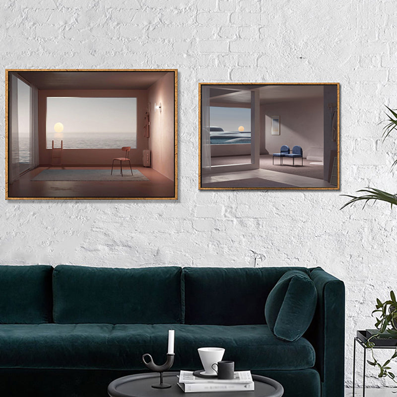 Minimalism Canvas Print Dark Color Mixed Media Empty Room with Sea View Wall Art for Home Clearhalo 'Art Gallery' 'Canvas Art' 'Contemporary Art Gallery' 'Contemporary Art' 'Minimalism' 'Minimalist Art Gallery' 'Scandinavian' Arts' 1764855