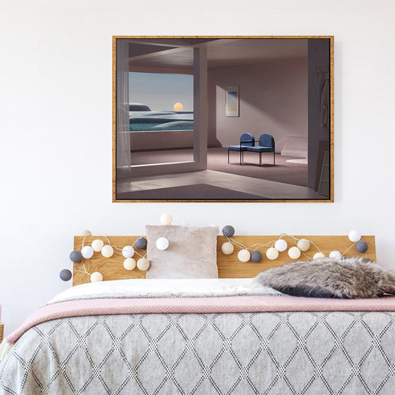 Minimalism Canvas Print Dark Color Mixed Media Empty Room with Sea View Wall Art for Home Purple Clearhalo 'Art Gallery' 'Canvas Art' 'Contemporary Art Gallery' 'Contemporary Art' 'Minimalism' 'Minimalist Art Gallery' 'Scandinavian' Arts' 1764864