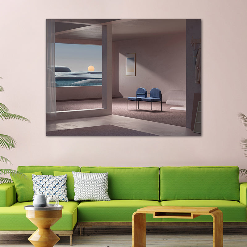 Minimalism Canvas Print Dark Color Mixed Media Empty Room with Sea View Wall Art for Home Clearhalo 'Art Gallery' 'Canvas Art' 'Contemporary Art Gallery' 'Contemporary Art' 'Minimalism' 'Minimalist Art Gallery' 'Scandinavian' Arts' 1764865