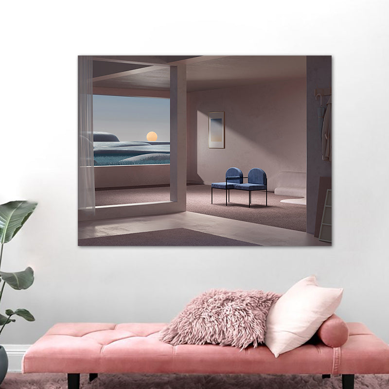 Minimalism Canvas Print Dark Color Mixed Media Empty Room with Sea View Wall Art for Home Clearhalo 'Art Gallery' 'Canvas Art' 'Contemporary Art Gallery' 'Contemporary Art' 'Minimalism' 'Minimalist Art Gallery' 'Scandinavian' Arts' 1764866