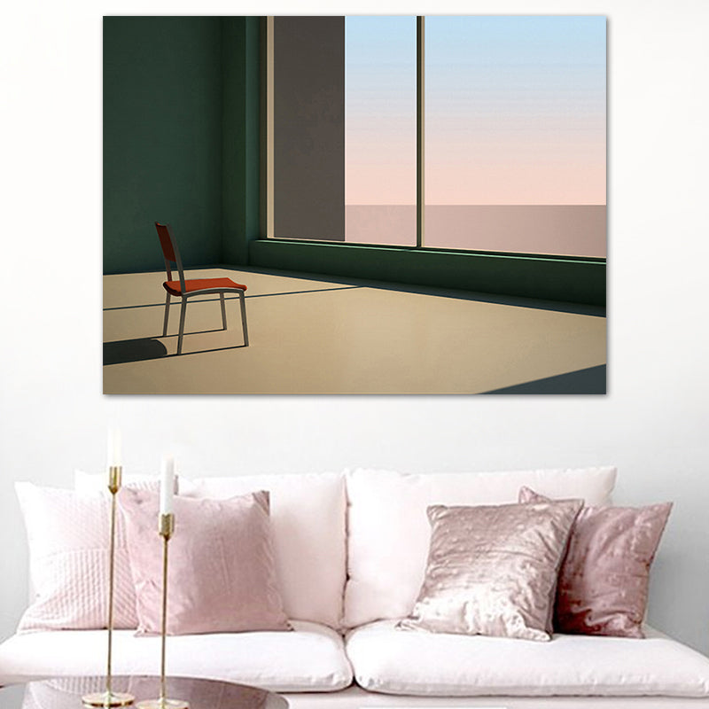 Minimalism Canvas Print Dark Color Mixed Media Empty Room with Sea View Wall Art for Home Green Clearhalo 'Art Gallery' 'Canvas Art' 'Contemporary Art Gallery' 'Contemporary Art' 'Minimalism' 'Minimalist Art Gallery' 'Scandinavian' Arts' 1764868
