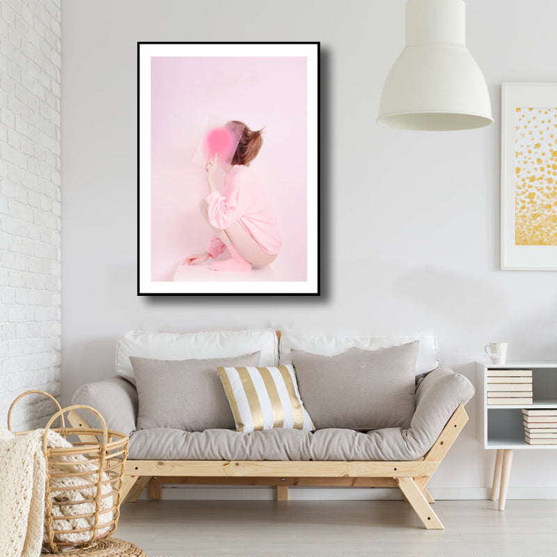 Pink Girly Canvas Wall Art Textured Nordic Girls Bedroom Wall Decor, Multiple Sizes Clearhalo 'Art Gallery' 'Canvas Art' 'Contemporary Art Gallery' 'Modern' Arts' 1764897