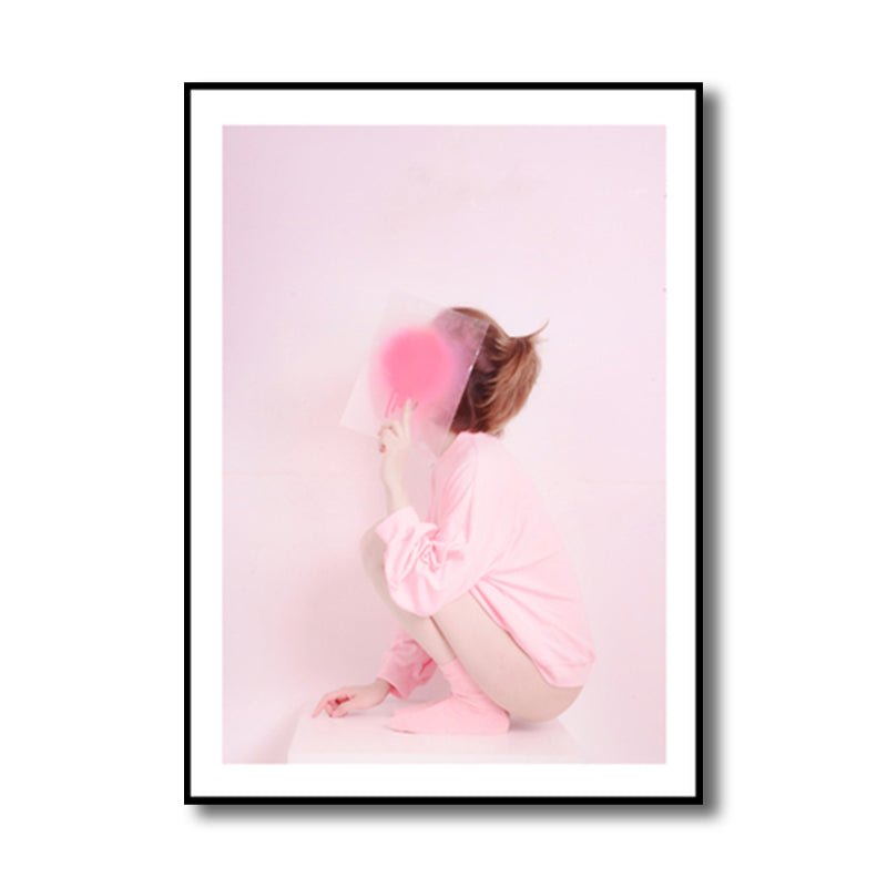 Pink Girly Canvas Wall Art Textured Nordic Girls Bedroom Wall Decor, Multiple Sizes Clearhalo 'Art Gallery' 'Canvas Art' 'Contemporary Art Gallery' 'Modern' Arts' 1764898