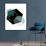 Modern Geometry Polygon Canvas Art Black and Green Textured Wall Decor for Bedroom Black