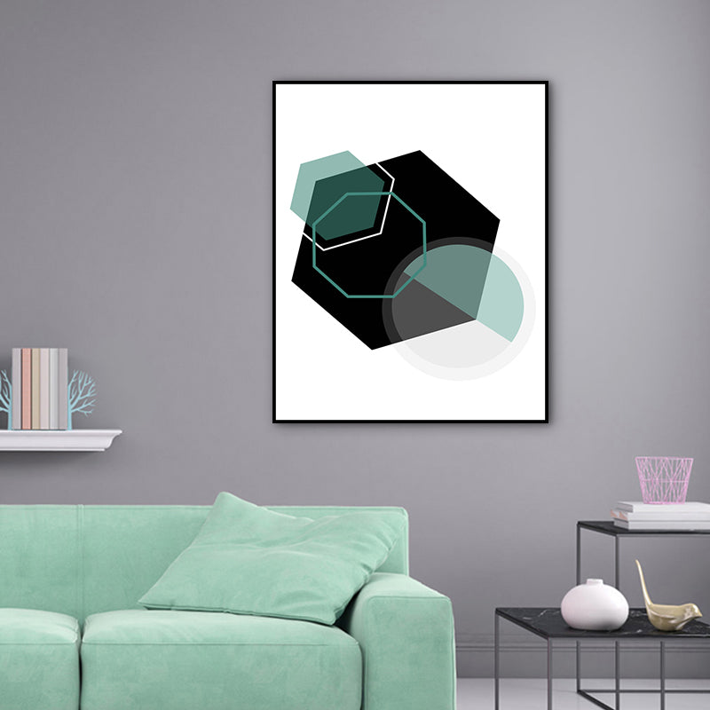 Modern Geometry Polygon Canvas Art Black and Green Textured Wall Decor for Bedroom Clearhalo 'Art Gallery' 'Canvas Art' 'Contemporary Art Gallery' 'Modern' Arts' 1764958