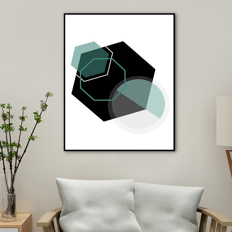 Modern Geometry Polygon Canvas Art Black and Green Textured Wall Decor for Bedroom Clearhalo 'Art Gallery' 'Canvas Art' 'Contemporary Art Gallery' 'Modern' Arts' 1764959