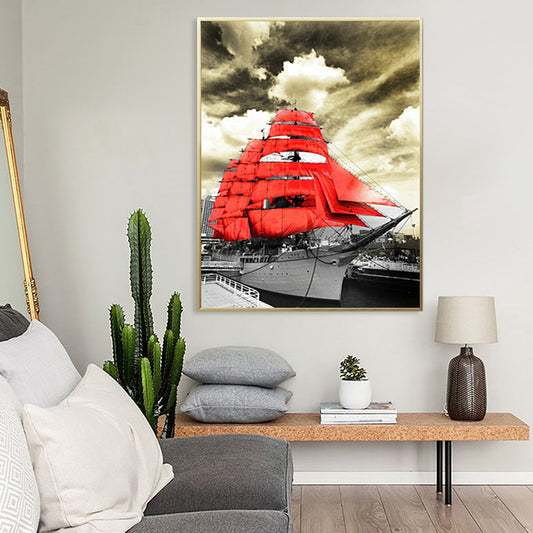 Photography Harbor Sailing Vessel Canvas Modern Textured Home Gallery Wall Art Print Red Clearhalo 'Art Gallery' 'Canvas Art' 'Contemporary Art Gallery' 'Modern' Arts' 1764990