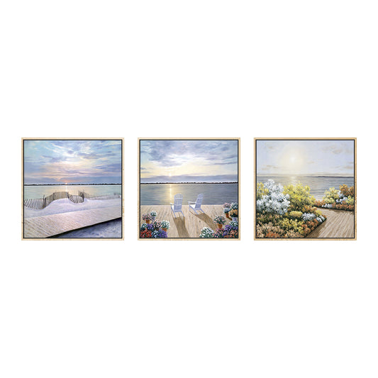 Seaside Scenery Wall Decor Rustic Textured Bedroom Canvas, Multiple Sizes, Set of Three Clearhalo 'Art Gallery' 'Canvas Art' 'Country Art Gallery' 'French Country' 'Rustic' Arts' 1765030