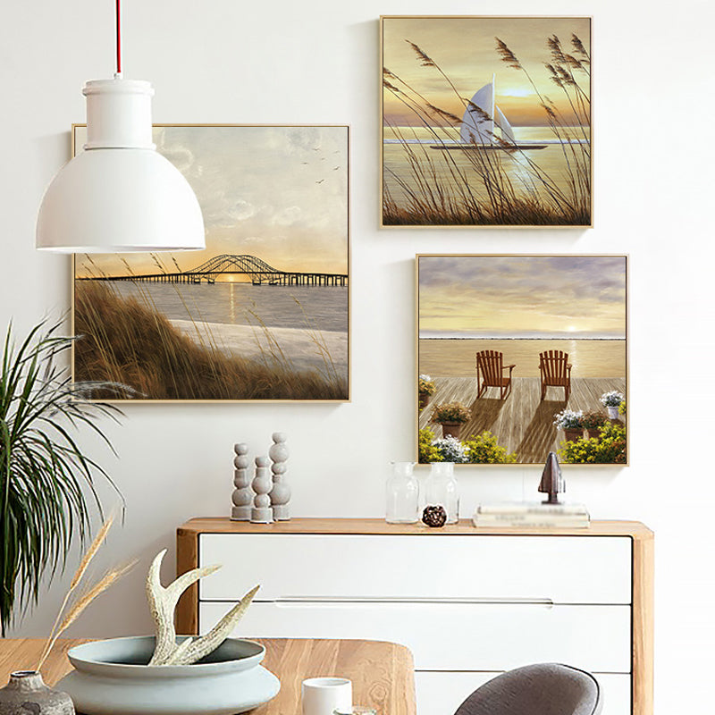 Seaside Scenery Wall Decor Rustic Textured Bedroom Canvas, Multiple Sizes, Set of Three Clearhalo 'Art Gallery' 'Canvas Art' 'Country Art Gallery' 'French Country' 'Rustic' Arts' 1765035