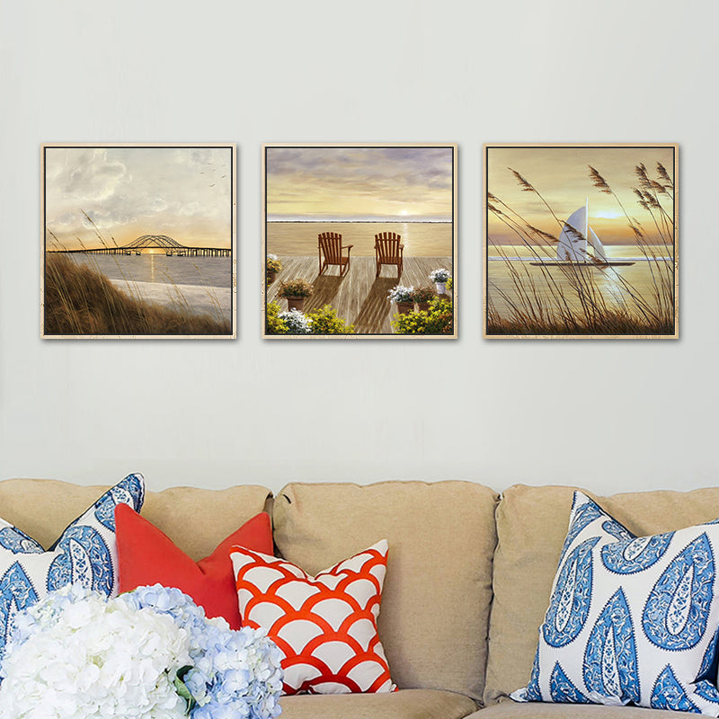 Seaside Scenery Wall Decor Rustic Textured Bedroom Canvas, Multiple Sizes, Set of Three Clearhalo 'Art Gallery' 'Canvas Art' 'Country Art Gallery' 'French Country' 'Rustic' Arts' 1765036