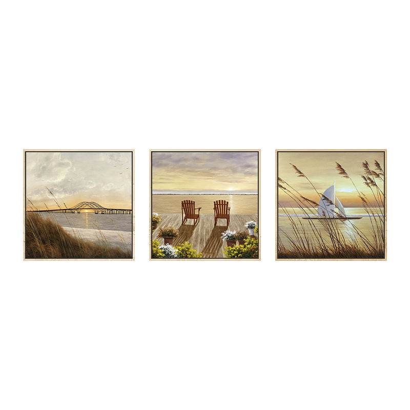 Seaside Scenery Wall Decor Rustic Textured Bedroom Canvas, Multiple Sizes, Set of Three Clearhalo 'Art Gallery' 'Canvas Art' 'Country Art Gallery' 'French Country' 'Rustic' Arts' 1765037