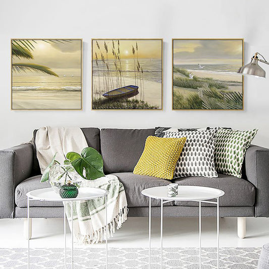Seaside Scenery Wall Decor Rustic Textured Bedroom Canvas, Multiple Sizes, Set of Three Yellow Clearhalo 'Art Gallery' 'Canvas Art' 'Country Art Gallery' 'French Country' 'Rustic' Arts' 1765038