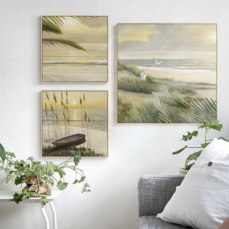 Seaside Scenery Wall Decor Rustic Textured Bedroom Canvas, Multiple Sizes, Set of Three Clearhalo 'Art Gallery' 'Canvas Art' 'Country Art Gallery' 'French Country' 'Rustic' Arts' 1765039
