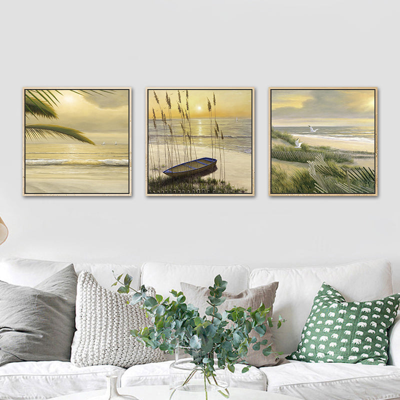 Seaside Scenery Wall Decor Rustic Textured Bedroom Canvas, Multiple Sizes, Set of Three Clearhalo 'Art Gallery' 'Canvas Art' 'Country Art Gallery' 'French Country' 'Rustic' Arts' 1765040