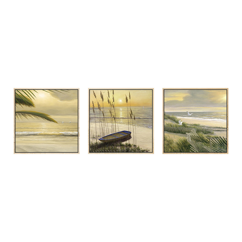 Seaside Scenery Wall Decor Rustic Textured Bedroom Canvas, Multiple Sizes, Set of Three Clearhalo 'Art Gallery' 'Canvas Art' 'Country Art Gallery' 'French Country' 'Rustic' Arts' 1765041