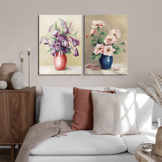 Soft Color Flower Pot Canvas Renaissance Style Textured Wall Decor for Dining Room Clearhalo 'Arts' 'Canvas Art' 1765060
