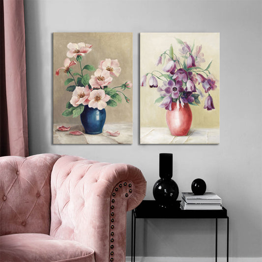 Soft Color Flower Pot Canvas Renaissance Style Textured Wall Decor for Dining Room Clearhalo 'Arts' 'Canvas Art' 1765061