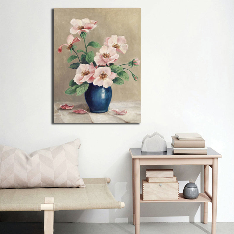 Soft Color Flower Pot Canvas Renaissance Style Textured Wall Decor for Dining Room Pink 20" x 28" Clearhalo 'Arts' 'Canvas Art' 1765062