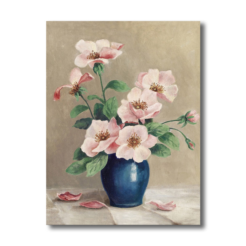 Soft Color Flower Pot Canvas Renaissance Style Textured Wall Decor for Dining Room Clearhalo 'Arts' 'Canvas Art' 1765063