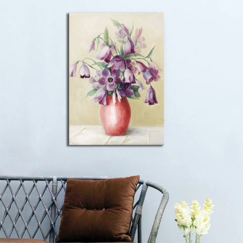 Soft Color Flower Pot Canvas Renaissance Style Textured Wall Decor for Dining Room Purple 20" x 28" Clearhalo 'Arts' 'Canvas Art' 1765065