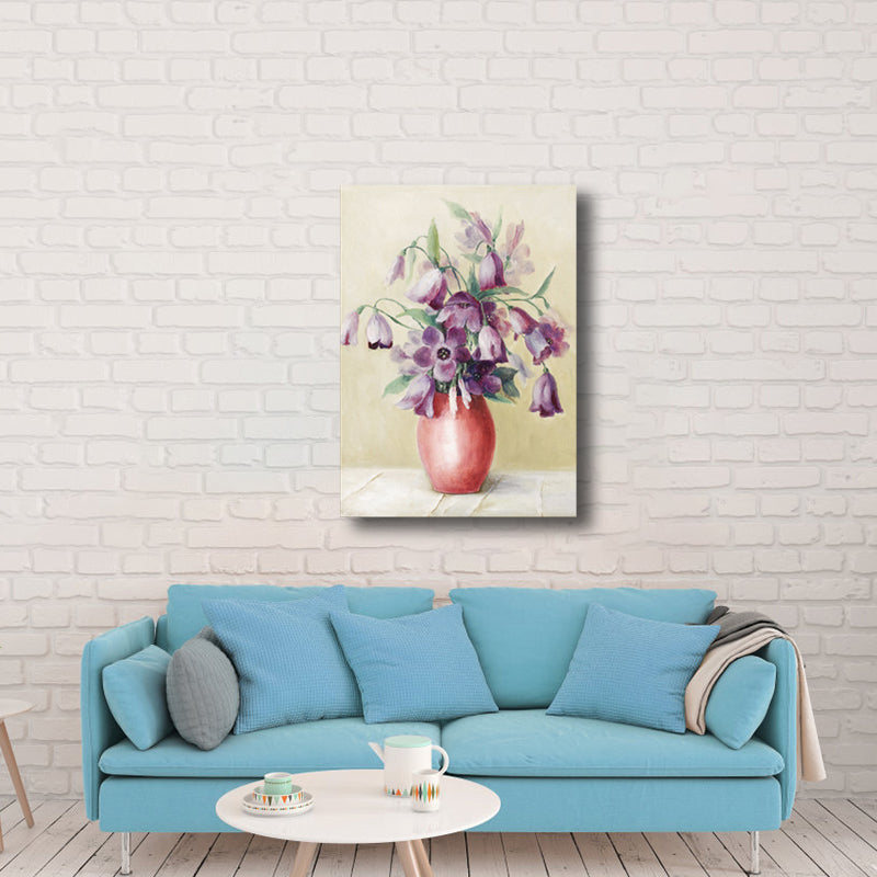 Soft Color Flower Pot Canvas Renaissance Style Textured Wall Decor for Dining Room Clearhalo 'Arts' 'Canvas Art' 1765066