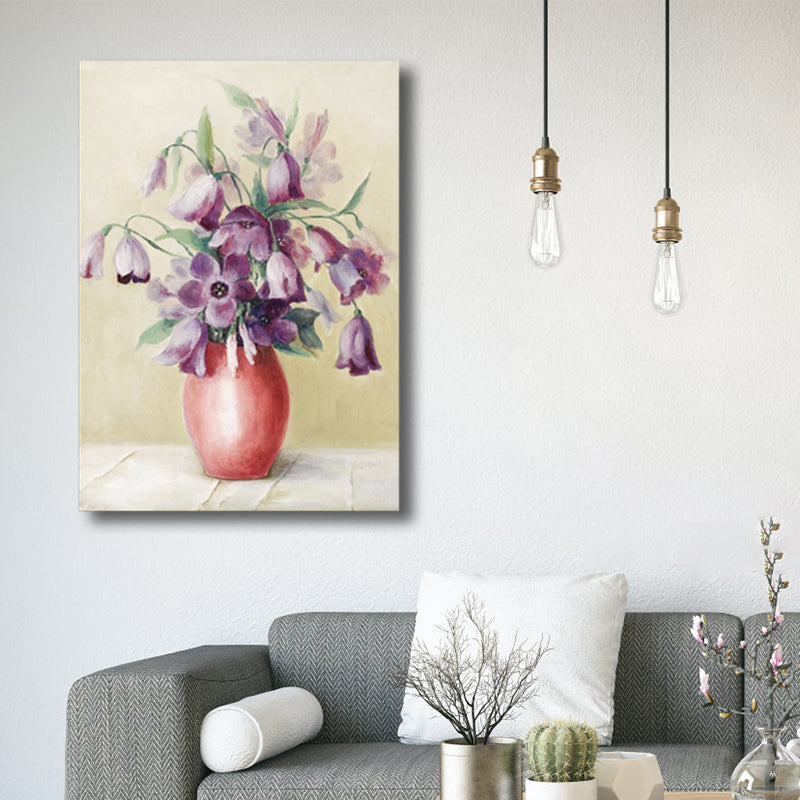 Soft Color Flower Pot Canvas Renaissance Style Textured Wall Decor for Dining Room Clearhalo 'Arts' 'Canvas Art' 1765067