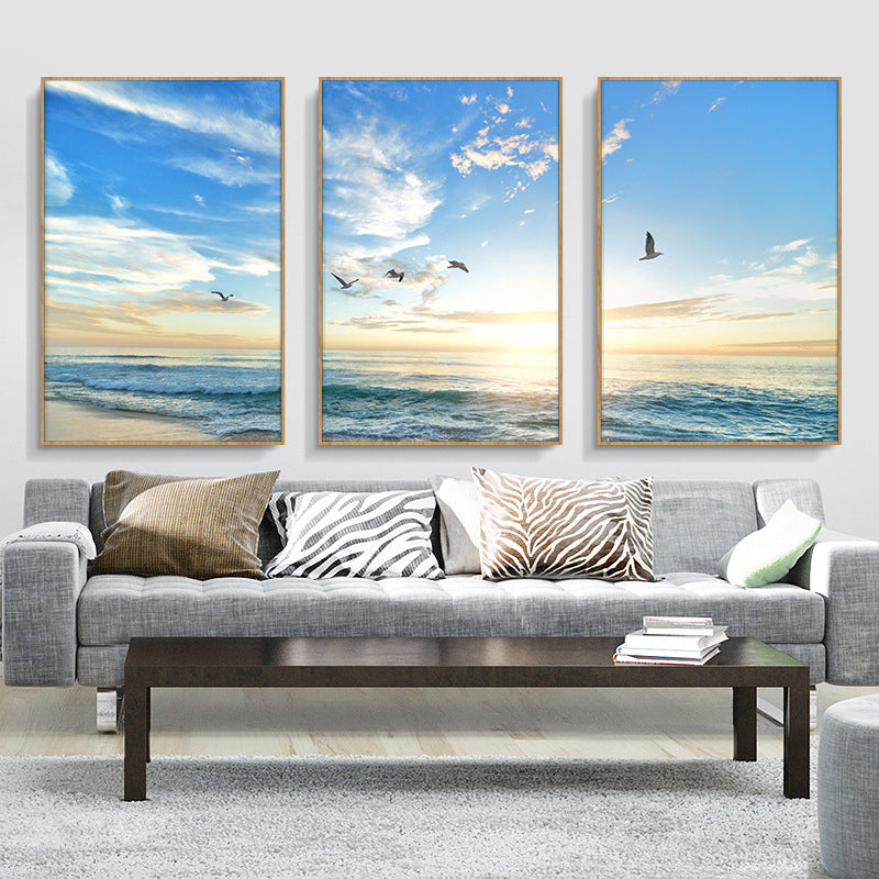 Multi-Piece Seaside Scene Painting Canvas Contemporary Wall Decor for Bedroom, Set of Three Blue Clearhalo 'Art Gallery' 'Canvas Art' 'Contemporary Art Gallery' 'Modern' Arts' 1765083