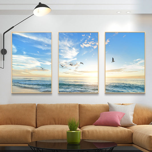 Multi-Piece Seaside Scene Painting Canvas Contemporary Wall Decor for Bedroom, Set of Three Clearhalo 'Art Gallery' 'Canvas Art' 'Contemporary Art Gallery' 'Modern' Arts' 1765084