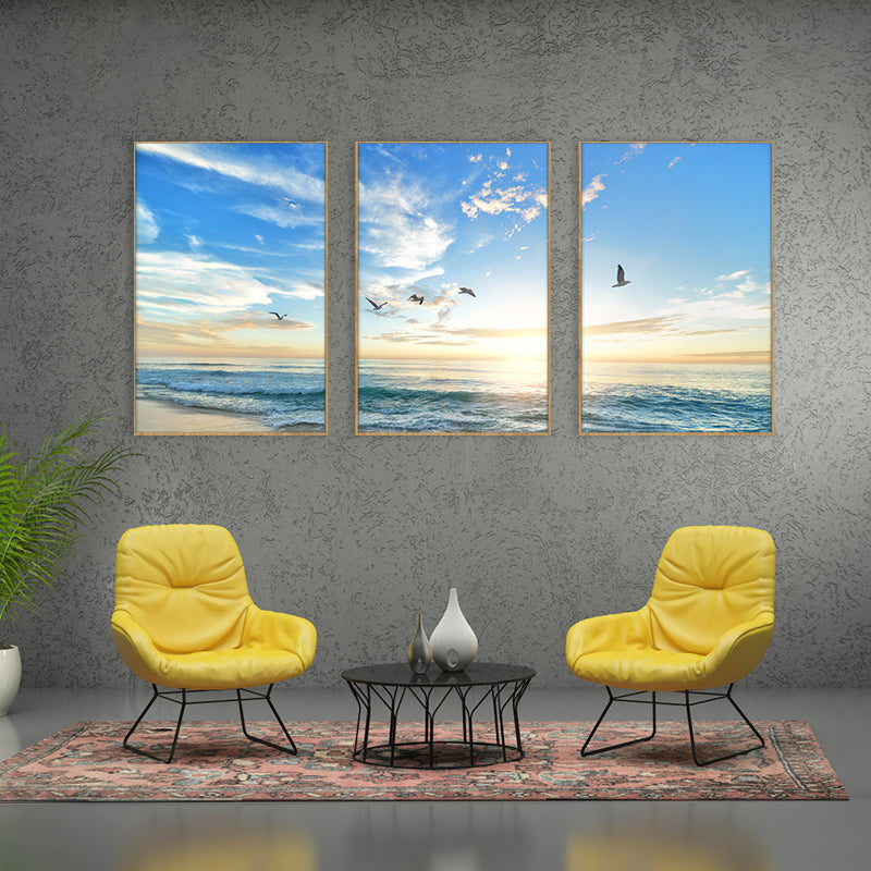 Multi-Piece Seaside Scene Painting Canvas Contemporary Wall Decor for Bedroom, Set of Three Clearhalo 'Art Gallery' 'Canvas Art' 'Contemporary Art Gallery' 'Modern' Arts' 1765085