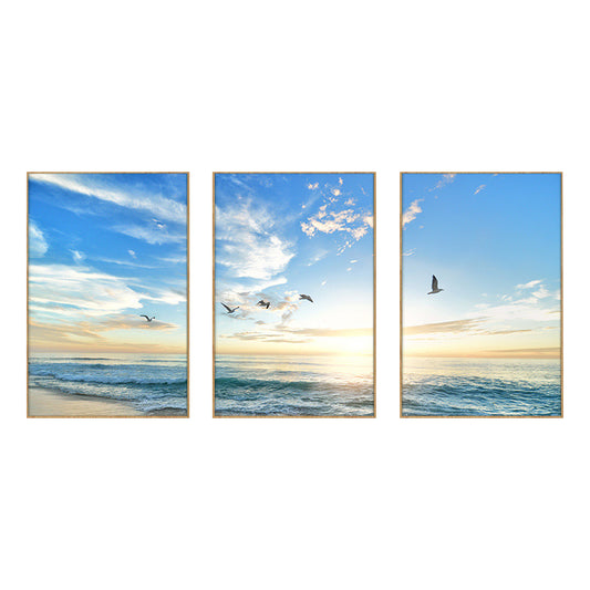 Multi-Piece Seaside Scene Painting Canvas Contemporary Wall Decor for Bedroom, Set of Three Clearhalo 'Art Gallery' 'Canvas Art' 'Contemporary Art Gallery' 'Modern' Arts' 1765086