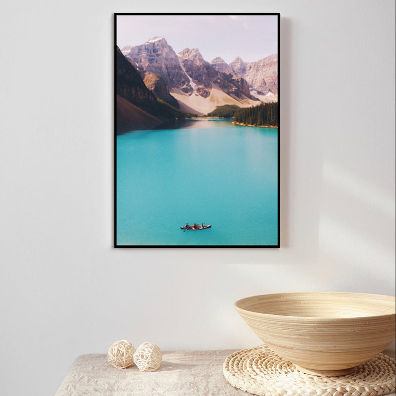 Mountain Lake Nature Scenery Art Print Textured Modern House Interior Wall Decor in Blue Clearhalo 'Art Gallery' 'Canvas Art' 'Contemporary Art Gallery' 'Modern' Arts' 1765092