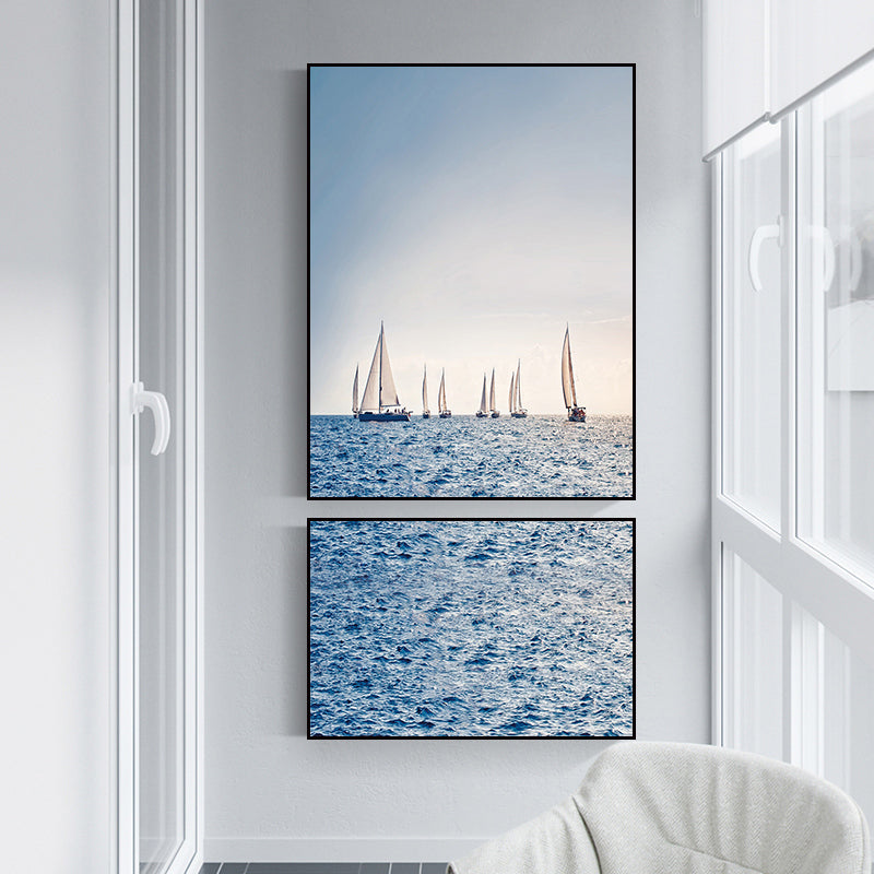 Photographs Seascape Wall Art Print Multi-Piece Modern Bedroom Canvas in Light Color Ocean Blue Clearhalo 'Art Gallery' 'Canvas Art' 'Contemporary Art Gallery' 'Modern' Arts' 1765135