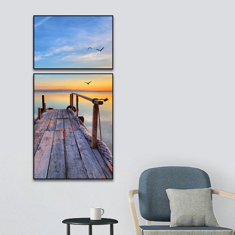 Photographs Seascape Wall Art Print Multi-Piece Modern Bedroom Canvas in Light Color Orange Clearhalo 'Art Gallery' 'Canvas Art' 'Contemporary Art Gallery' 'Modern' Arts' 1765146