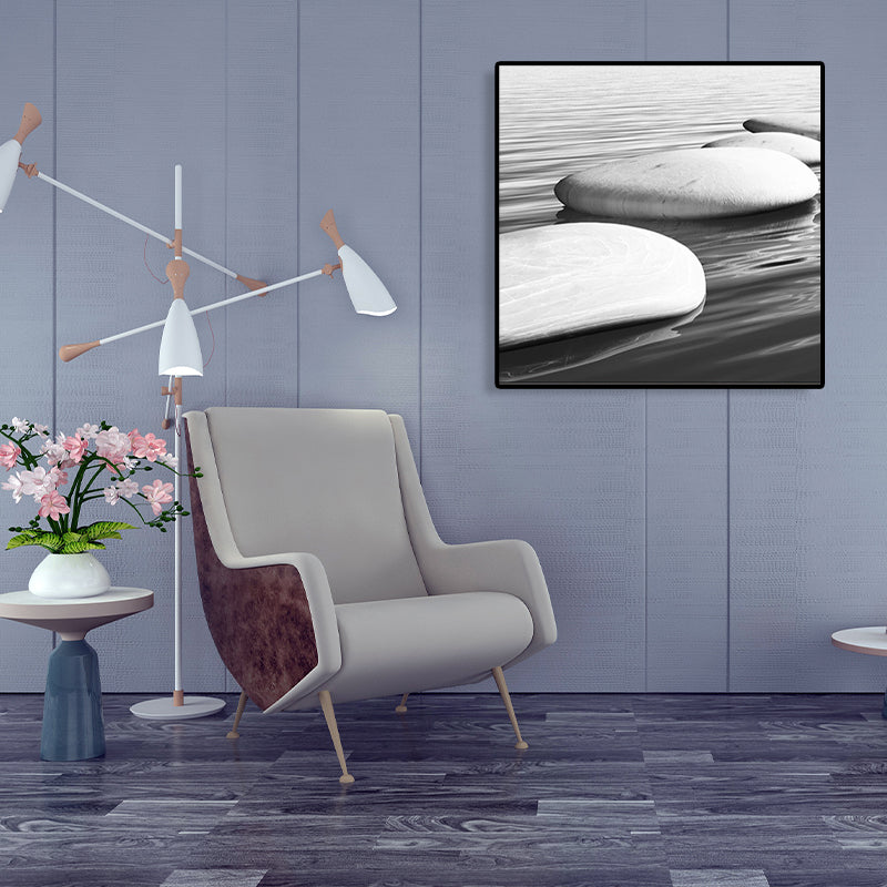 Seaside Oval Stone Scene Painting Light Color Modern Wrapped Canvas for Living Room Clearhalo 'Art Gallery' 'Canvas Art' 'Contemporary Art Gallery' 'Modern' Arts' 1765158