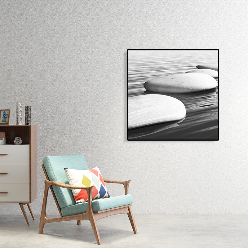 Seaside Oval Stone Scene Painting Light Color Modern Wrapped Canvas for Living Room Clearhalo 'Art Gallery' 'Canvas Art' 'Contemporary Art Gallery' 'Modern' Arts' 1765159