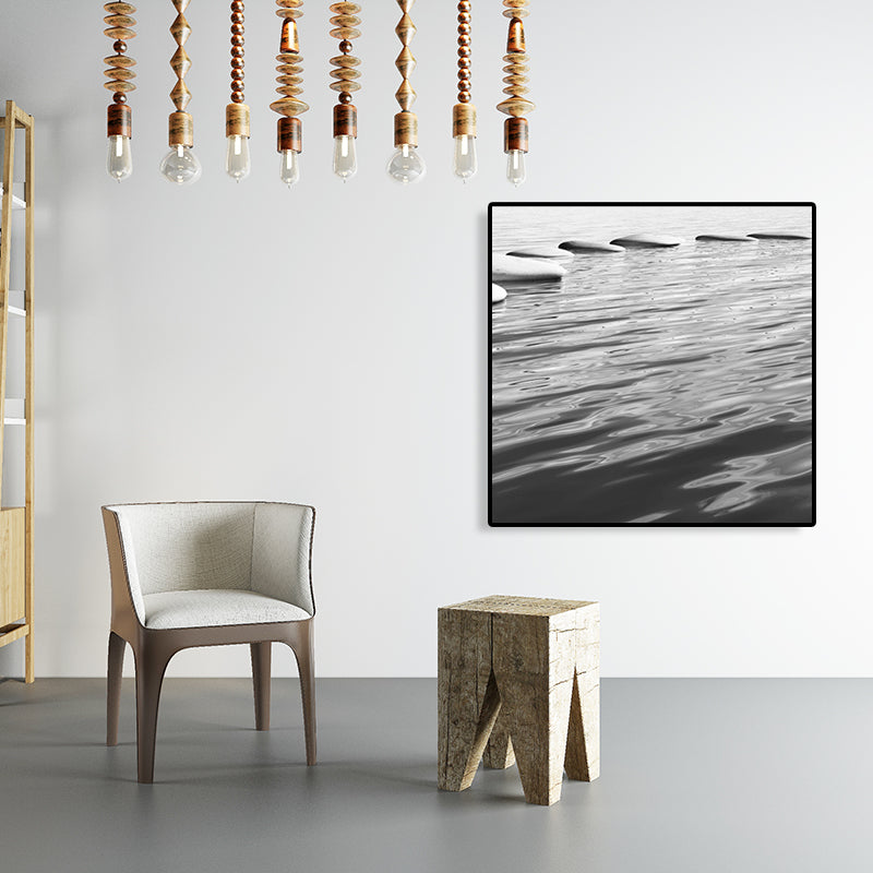Seaside Oval Stone Scene Painting Light Color Modern Wrapped Canvas for Living Room Dark Gray Clearhalo 'Art Gallery' 'Canvas Art' 'Contemporary Art Gallery' 'Modern' Arts' 1765161
