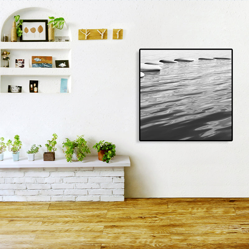 Seaside Oval Stone Scene Painting Light Color Modern Wrapped Canvas for Living Room Clearhalo 'Art Gallery' 'Canvas Art' 'Contemporary Art Gallery' 'Modern' Arts' 1765163