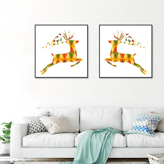 Nordic Deer Canvas Wall Art Family Room Wall Decor in Yellow on White, Multiple Sizes Yellow Clearhalo 'Art Gallery' 'Canvas Art' 'Kids' Arts' 1765165