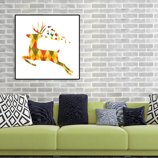 Nordic Deer Canvas Wall Art Family Room Wall Decor in Yellow on White, Multiple Sizes Dark Yellow Clearhalo 'Art Gallery' 'Canvas Art' 'Kids' Arts' 1765172
