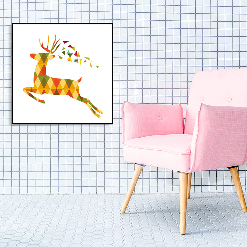 Nordic Deer Canvas Wall Art Family Room Wall Decor in Yellow on White, Multiple Sizes Clearhalo 'Art Gallery' 'Canvas Art' 'Kids' Arts' 1765173