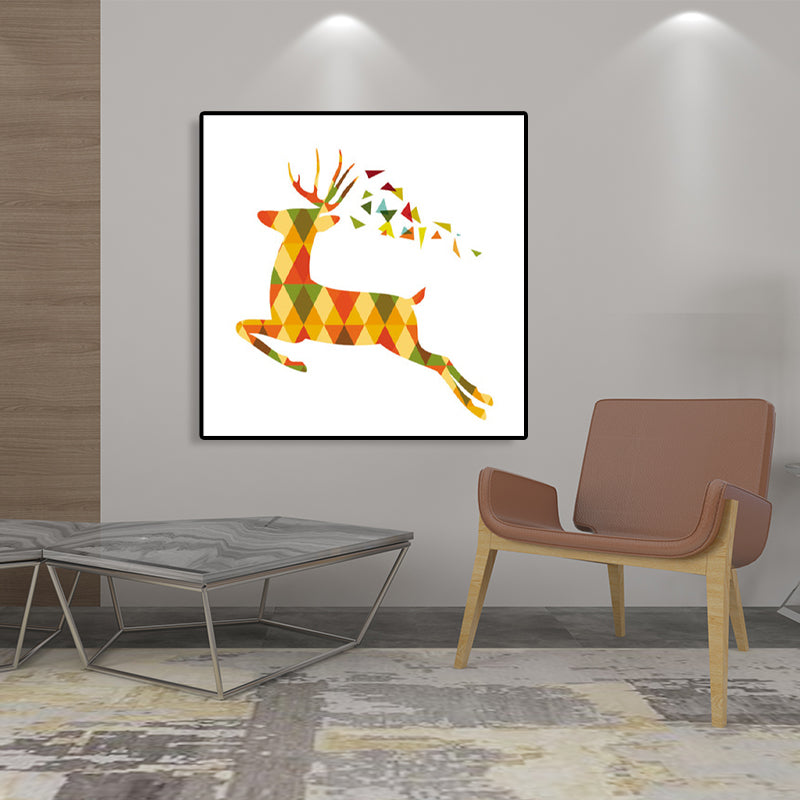 Nordic Deer Canvas Wall Art Family Room Wall Decor in Yellow on White, Multiple Sizes Clearhalo 'Art Gallery' 'Canvas Art' 'Kids' Arts' 1765174